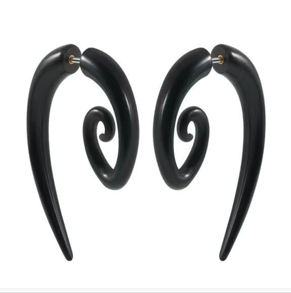 Black Spiral Earrings - Picture 2 of 7